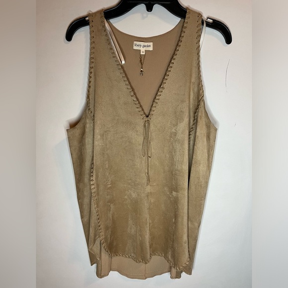 Liberty Garden Faux Suede Whipstitch Sleeveless Blouse - Picture 2 of 5